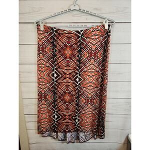 Worthington Women's Orange White‎ Black Geometric Stretch Maxi Length Skirt 3X